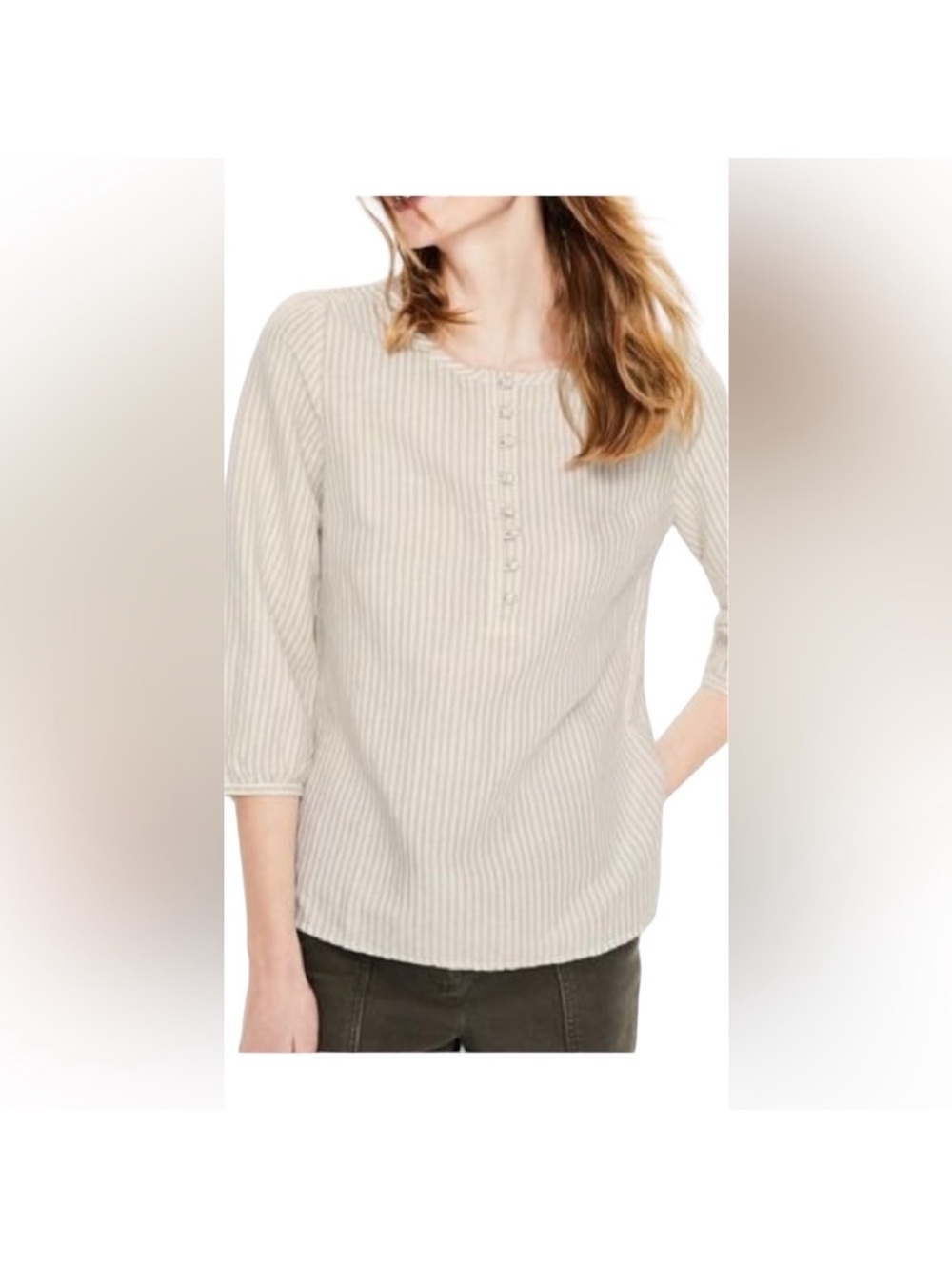BODEN Natalia Linen Cotton Metallic Stripes Ivory Neutral Blouse Top